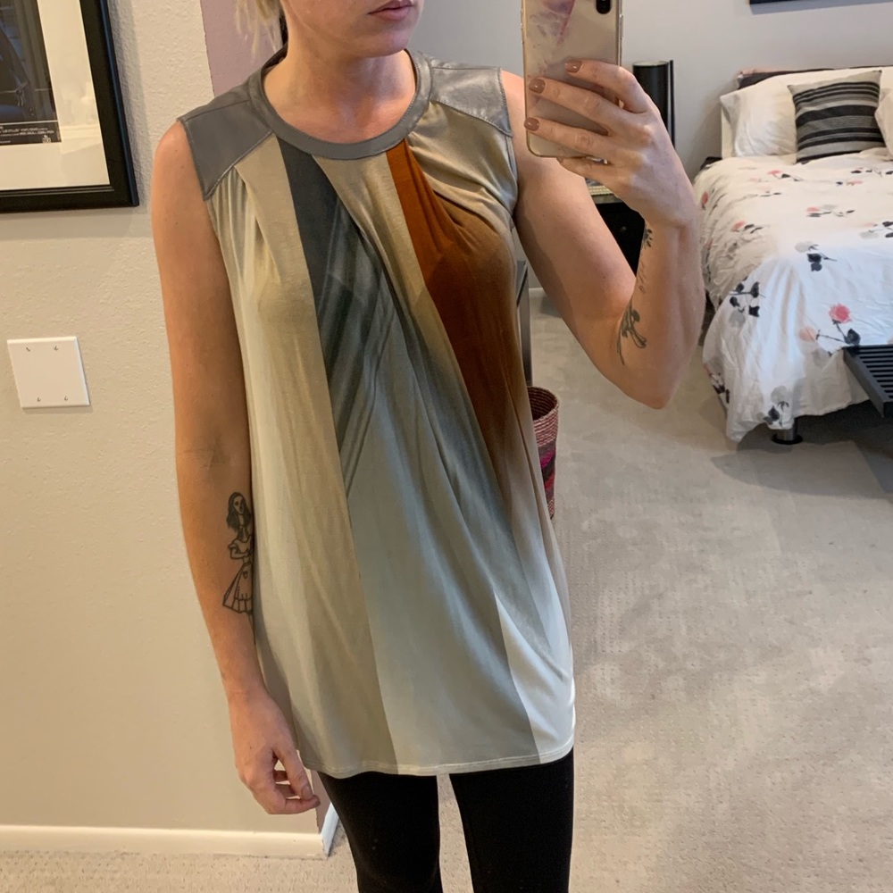 Helmut Lang silk top w grey leather size P 0 2 xs